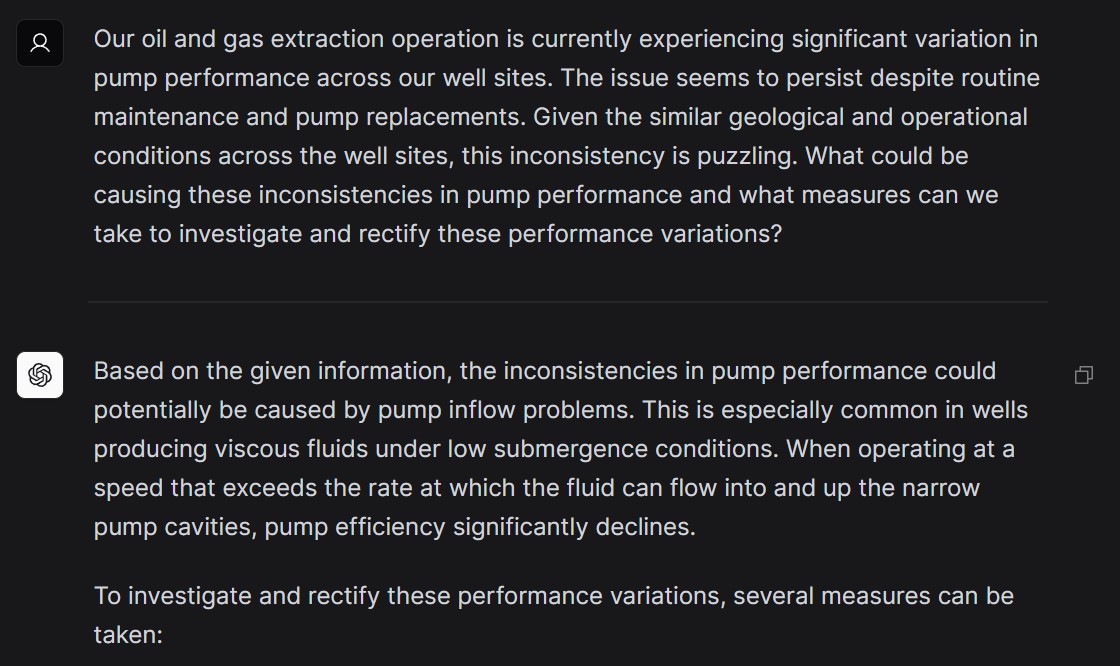 Tackling Inconsistencies in Pump Performance with EnerGPT: A Practical Use Case